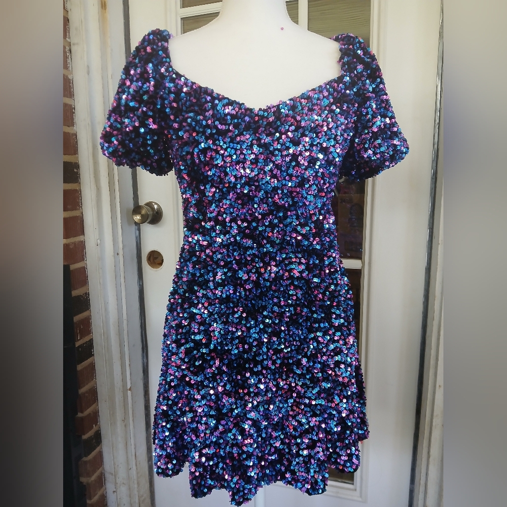 Zara Sequin Mini Dress in Blue and Purple